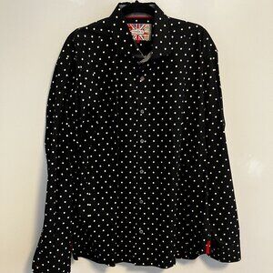 7 Downie St Slim Fit Dress Shirt – Size 7 (17”) – Black with White Polka Dots